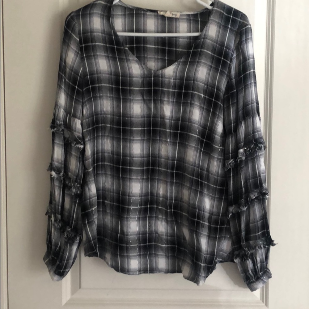 Jane & Delancey black and white plaid blouse